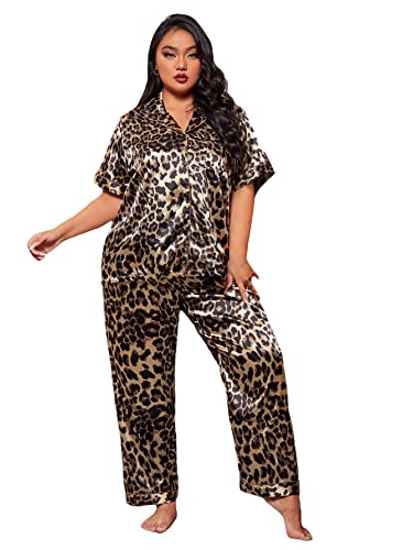 Milumia Women's Plus Size Satin Pajama Set 2 Piece Notch Collar Sleepwear Loungewear