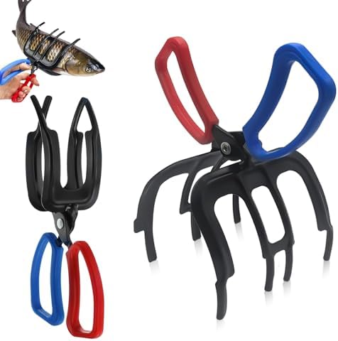 2 Packs 2/3 Claw Fish Gripper, 2025 Upgraded Metal Fishing Pliers Gripper Catch Fish Control Clamp, 3 Teeth Forceps Fish Grabber Holder Tackle Accessories for Most Freshwater Fish and Crab
