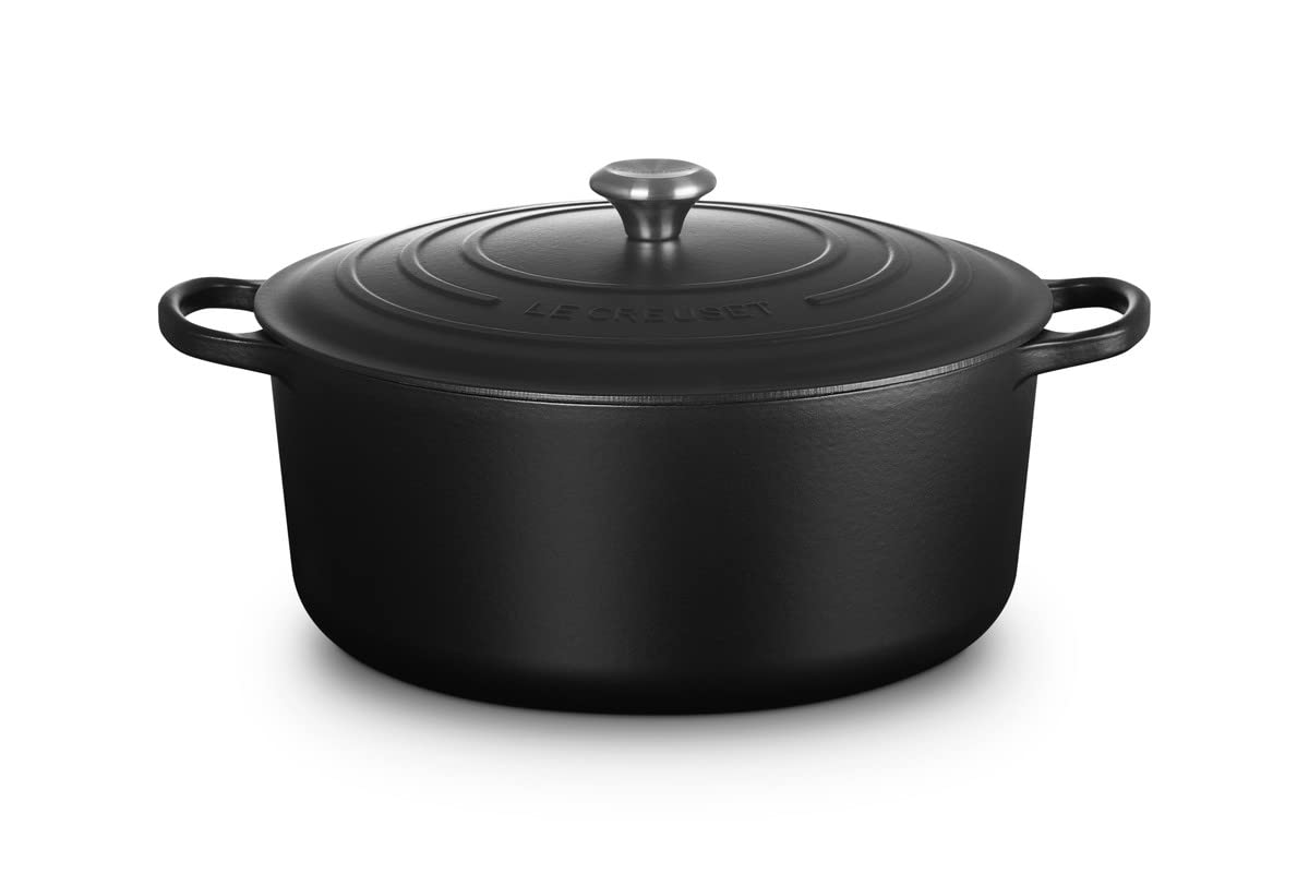 LE CREUSET Signature Gusseisen-Bräter mit Deckel, Ø 34 cm, Rund, Für alle Herdarten und Induktion geeignet, Volumen: 12,6 l, Schwarz