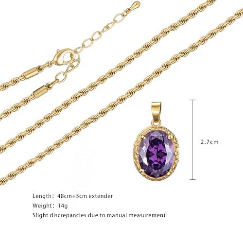 Vintage Pendant Necklace Gold Plated Amethyst Crystal Statement Jewelry for Women3
