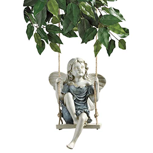 Design Toscano Eu42046 Summertime Fairy On A Swing Hanging Statue, 11 Inch, Polyresin, Two Tone Stone #TOP2