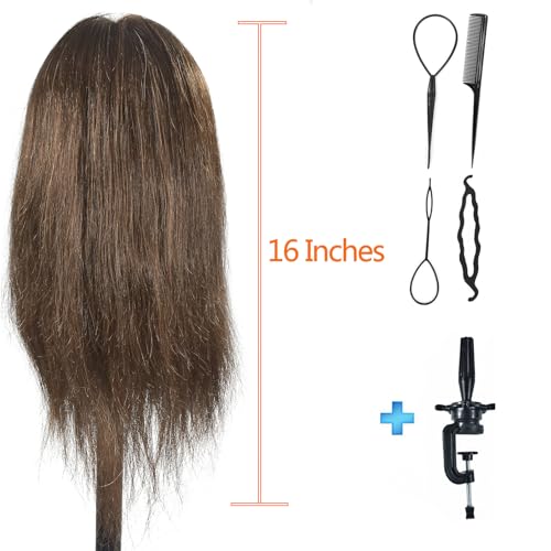Mannequin Head 16"-18" Female 100% Human Hair Hairdresser Cosmetology Mannequin Head Manikin Head Training Head Hair Doll Head with Table Clamp Holder - Image 4
