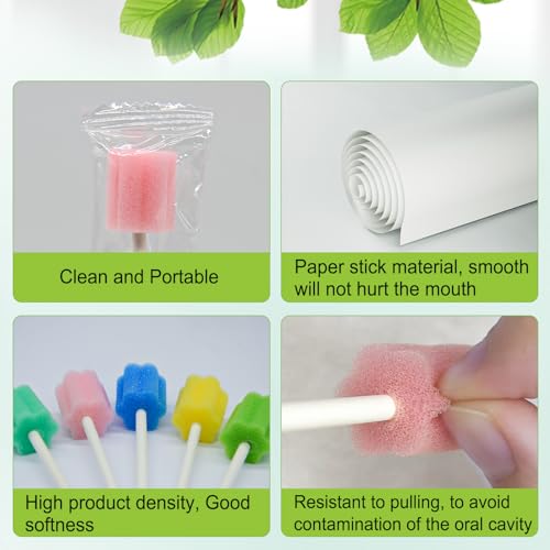 Mundschwämme Steriler Dental Tupfer, 50 PCS Mundpflege Schwamm Tupfer, Reinigung Mund Tupfer, Mundhygieneschwamm, Mundpflegetupfer Wattestäbchen, Mundpflegestäbchen Schaumstoff für Mundhygiene, Rosa