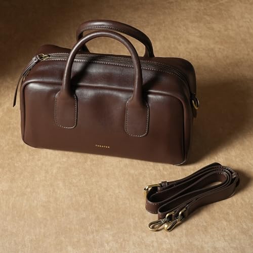 Image of Theater Toad Structured Mini Duffle Bag for Women | Brown Faux Leather Handbag with Detachable Adjustable Strap | Compact Textured Everyday Sling