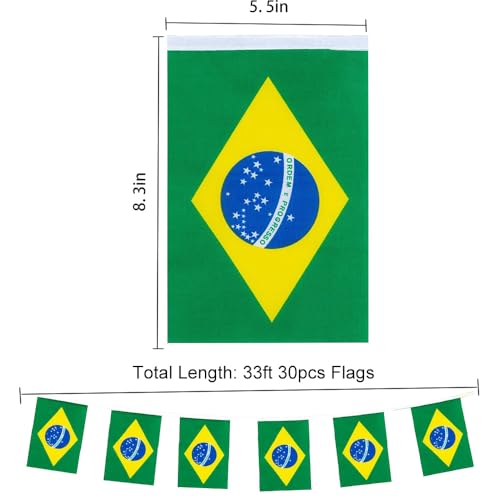 Image of Brazil Flags Brazilian String Flag Banners for Patriotic Events Independence Day Sports Bars Inside Outside Decorations 33 Feet 30 Flags