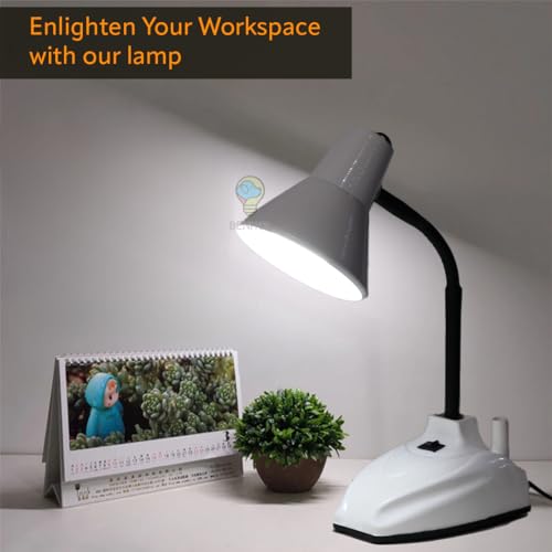 Image of BEHMEK Adjustable LED Study Table Lamp | Metal Desk Light for Reading, Writing, Learning, Work from Home & Office | Flexible Neck Eye Care Lamp for Students (White)