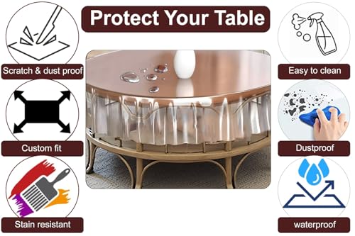 Image of The Furnishing Tree Round Shaped Center Transparent Table Cover WxL 42x42 inches 0.25 mm Thickness Without Lace
