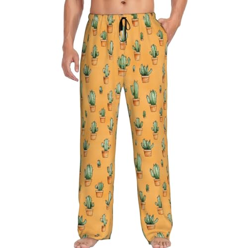 YSBKN Green Cactuses Orange Men'S Pajama Pants Pjs Bottoms With Pockets Sleep Lounge Pants For Men Small