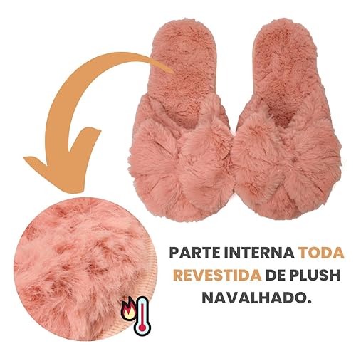 Pantufa Feminina Com Laço Peluciado Sola Ante Derrapante 27 até 46 Rose (37/38, Rose)