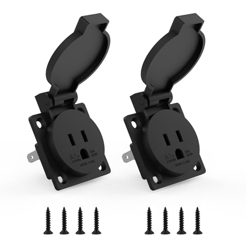 SATUY US Standard Water-Proof Power Outlet 15Amp 3-Hole Socket, 125Volt Power Outlet Receptacle, NEMA 5-15R with Cover Socket,Panel Mount Dustproof Industrial Electrical Female Plug (2-Pack)