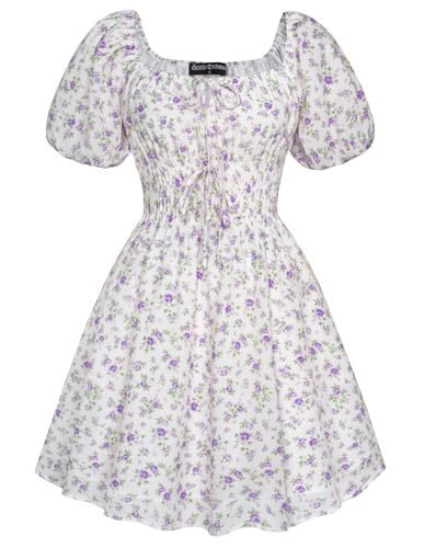 Image of Scarlet Darkness Women's Off The Shoulder Summer Dress Floral Puff Sleeve Renaissance Dresses