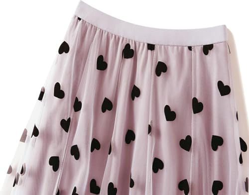 Women's Floral Print Mesh A-Line Midi Skirt 3D Posy Tulle Layered Skirt3