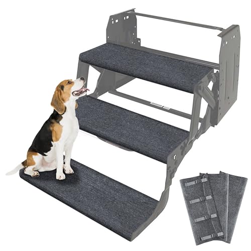 CircleRoad Upgraded RV Step Covers 22 Inch 3 Pack with Buckle, RV Stair Covers Wrap, Best Fits 8-11' Deep Camper Stairs, RV Step Rugs Gray, Kid & Pet Friendly