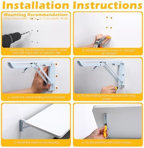 Compact Folding Wall Table - Versatile Space-Saving Workbench for Office, Kitchen, Dining Room & Study - Stylish White Design, 40x25cm, Ideal for Small Spaces