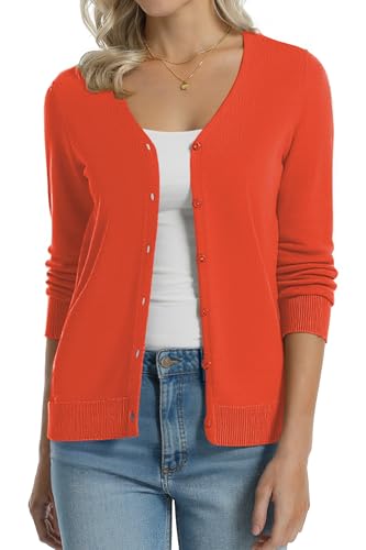 Image of QUALFORT Women's 100% Cotton Lightweight Cardigans Long Sleeve Knitted Button Down Sweater