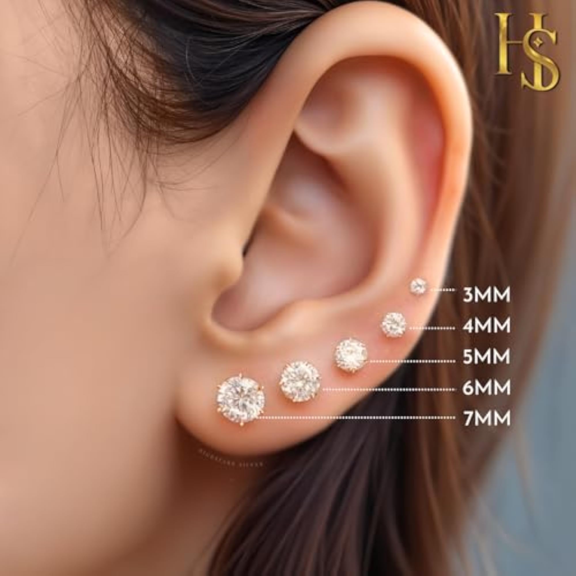 925 Silver Solitaire Stud Earrings, Round CZ Tops, 6mm