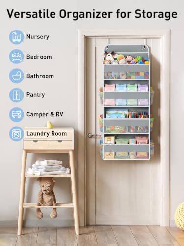Image of Yecaye Over the Door Organizer, Stuffed Animal Storage, Bathroom Organizers and Storage for Nursery Newborn Baby Essentials Stuff Dorm Room, Widen by 7cm, Deepen by 3cm, Grey 4 Tier Extra-Large