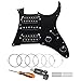 Unxuey 10 Hole Loaded Prewired Pickguard Guard Plate with Black HSH Pickup Parts for Fender Strat Guitar, 1Ply Black,with Guitar Strings and Installation Tool