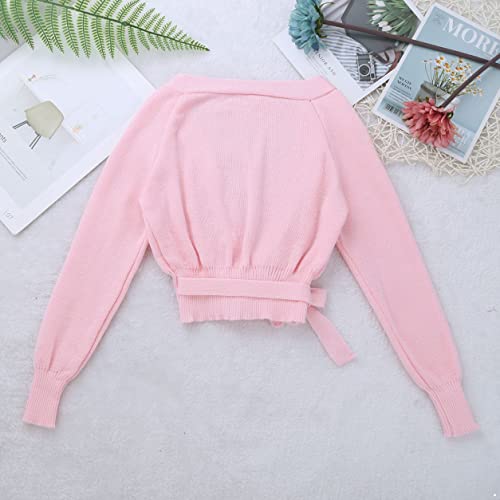 Kids Girls Cotton Ballet Wrap Tops Shrug Cardigan Long Sleeve Knit Warm-up Dance Sweater4