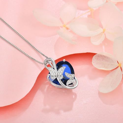 Women's Butterfly Heart Birthstone Pendant Necklaces 925 Sterling Silver 5A Cubic Zirconia Jewelry Gifts,Christmas Anniversary Birthday Gifts for Her4