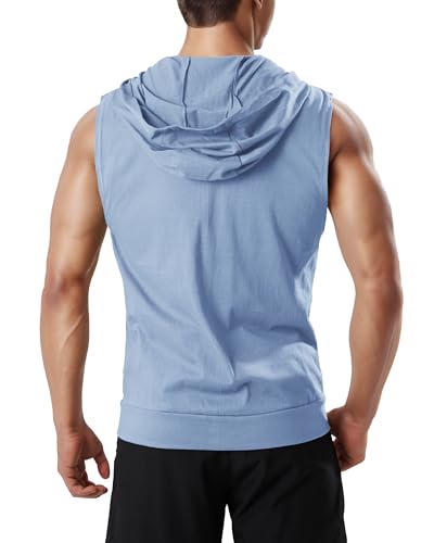 Ohoo Men's Slim Fit Workout Hooded Tank Tops Two Way Zip Up Sleeveless Gym Shirts Bodybuilding Hoodies 100% Cotton2