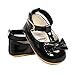 Baby Girl 's PU Toddler Shoes Fashion Solid Color Bow Rubber Sole Casual Shoes Headband Set (Black, 0-6 Months)
