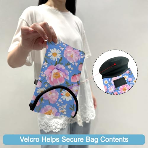 Image of Neoprene Cell Phone Sleeve Pouch Case Bag with Crossbody Strap Neck Lanyard for Women 7.5 X 4.3 in Sky Blue Flower