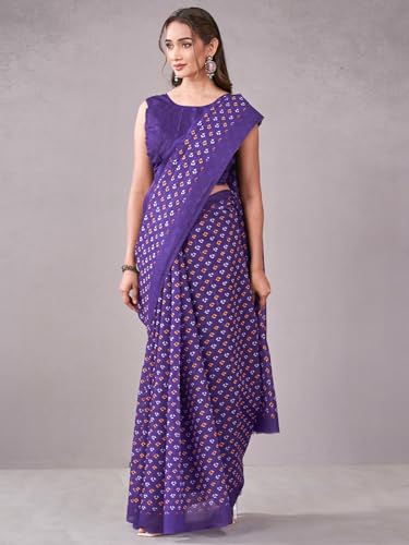 Image of Satrani Women's Chanderi Printed Saree with Unstitched Blouse Piece