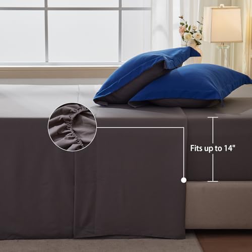 Anluoer Queen Comforter Set 7 Piece, Navy and Grey Bed in a Bag with Sheets, All Season Bedding Comforter Sets with 1 Comforter, 2 Pillow Shams, 2 Pillowcases, 1 Flat Sheet,1 Fitted Sheet