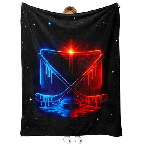 Neon Hockey Drip Blanket Gift Sports Fan Throw Ice Hockey Room Decor for Boys Teens & Men Cozy for Couch or Bed 50 x 60 Game Night Birthday Christmas Gift Exchange