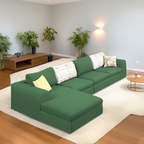 Image of Koza LHS 6 Seater L Shape Sofa Set for Living Room (Green Fabric) Premium Fabric Sofa