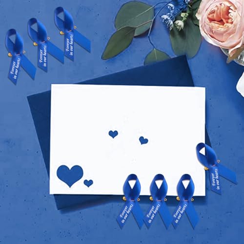 CRAFFANCY 100pcs Blue Ribbon Pins Prostate Cancer Awareness Badges Colon Cancer Brooch Memorial Ribbon Badges in Forever in Our Hearts for Funeral Mourning Event Bereavement Remembrance - Image 4