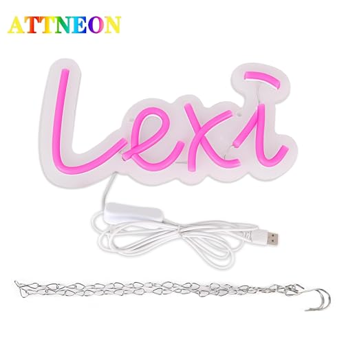Image of Lexi Name Neon Sign,LED Name Neon Light for Kids Bedroom,Birthday Party Decoration,Neon Sign Customizable for Girl,Birthday Name Deocr,Size 9 * 4.7 Inches(JTLD018-8)
