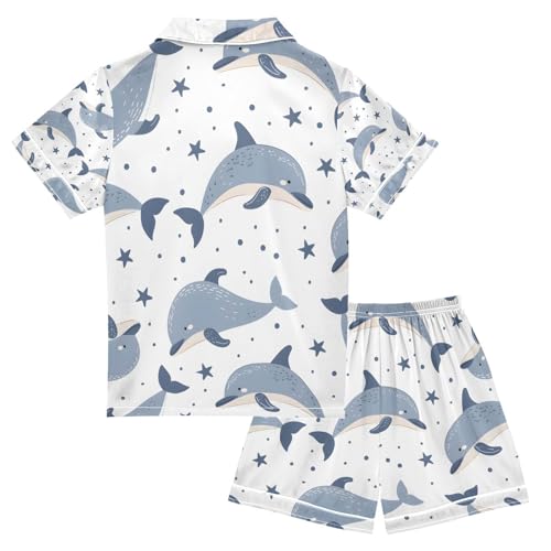 senya Whale Grey A Satin Summer Pajama Sets Silk Short Sleeve Button Down Sleepwear2