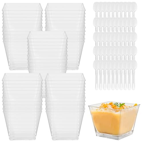 DUBUOZA 50 Stück DessertgläSer Plastik,120ML Dessertbecher Plastik Wiederverwendbar,Desert Becher Klare,Desserttasse für Desserts, Eis, Pudding und Familienfeiern, Geburtstagsfeiern (120ML)