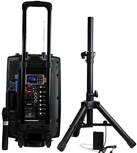 Hisonic HS420 Rechargeable Portable PA System with Dual Wireless Microphones with MP3 Player/Recorder, Bluetooth Connection and Tripod Included