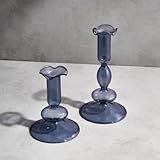 LampLust Taper Candle Holders, Set of 2 Blue Candle Holders, 4.5 & 6.5 in Glass Candle Holder, Fits Standard Taper Candles, Candle Sticks Holder Decor for Table Centerpieces, Coffee Table Decor