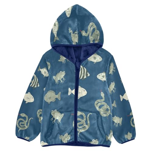Animal Print with Snakes Toddler Fleece Jacket Girl Boys Hooded Fleece Jacket Coat Warm Outwear Zip-up 3-10T