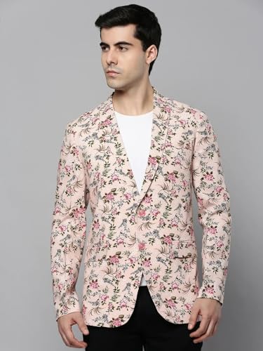Image of SHOWOFFFF Men Printed Front-Open Casual Blazer | Notched Lapel Full Sleeves Cotton Blazer for Mens | Slim Fit Regular Length Blazer for Men's