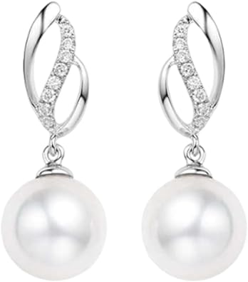 Large Earrings for Women Trendy White Gold Pearl 7.5-8mm, Diamond 0.07ctSimple Earrings Dangle for Her