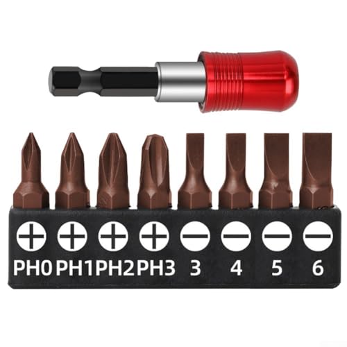8-Piece Metric Hex Shank Screwdriver Bit Set with Magnetic Self-Locking Rod Holder for Electric Drills and Hand Tools, 25mm Length(ONE Word Head)