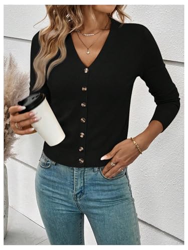 Image of Verdusa Women's Button Down Lightweight Cardigan Sweaters Old Money Long Sleeve Fitted Knit Tops Spring Fall Outfits