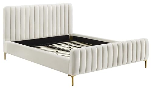 Tov Furniture Angela 41.7" H Transitional Velvet Upholstered Queen Bed In Cream #TOP4