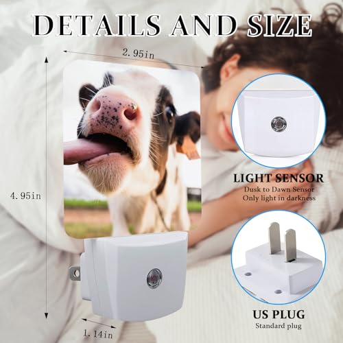Image of Cute Cow Night Light, Plug-into Wall Farmhouse Animals Nightlight Lamp with Dusk to Dawn Sensor, Led Lamp 0.5W Energy Efficient for Boys Girls Adults Home Decor