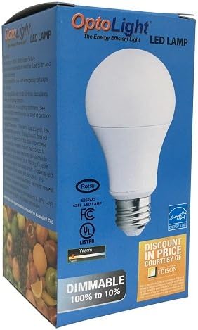 Opto Light LED Lamp Dimmable A-Lamp 10 W 2700K Warm White Equivalent 60 Watts