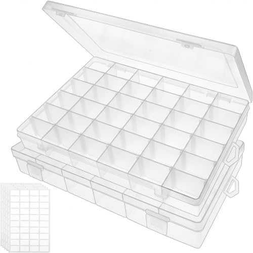 Bead Organizer Storage 2 Pack 36 Grid Jewelry Tackle Craft Box Adjustable