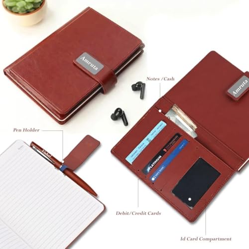 Image of Giftana Personalized Diary with Name, Customized Leather Notebook Diary with Magnetic Flip Lock, A5 Size, 192 Ruled Pages Office Diaries for Writing, New Year Corporate Gifts for Employee (Brown 4)