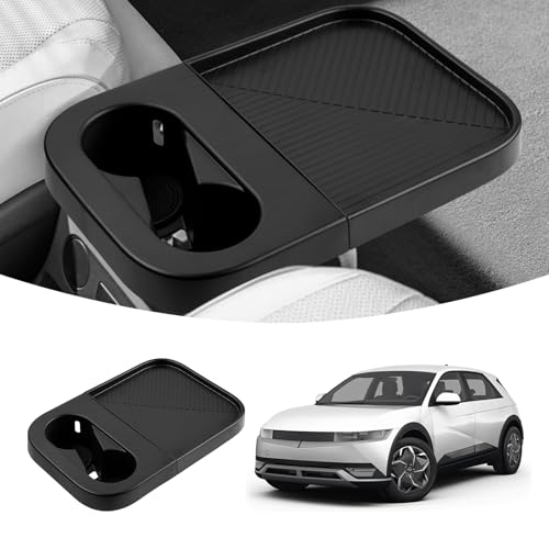 Karltys Center Console Organizer Tray with Cup Holder for Hyundai Ioniq 5 2022-2024, Foldable Storage Box with Detachable Drink Holder & Anti-Slip Silicone Mat, 2024Ioniq5 Accessories