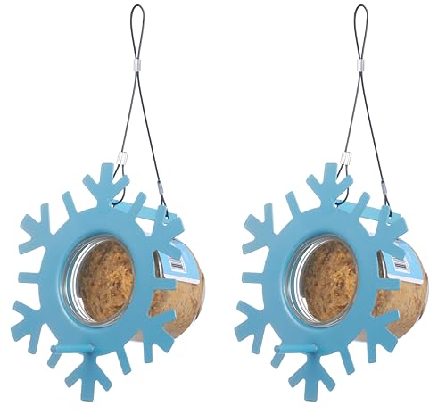 Grumpy Gardener Steel Snowflake Bird Feeder with Nutpecker Peanut Butter Bird Food - Set of 2 Hanging Feeding Stations for Your Feathered Friends, Perfect for Christmas (Blue)