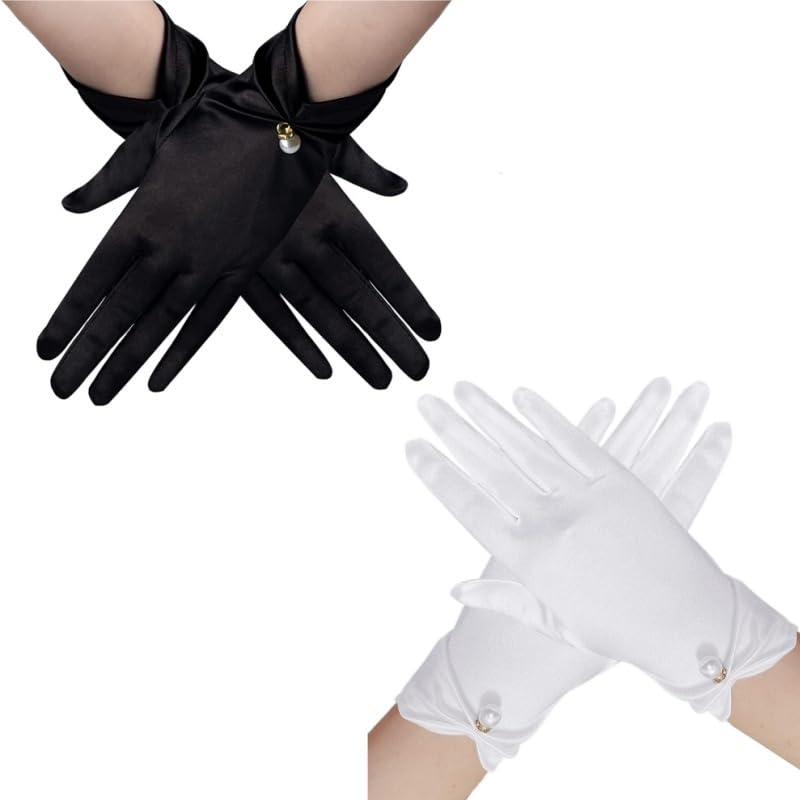 EUPSIIU 2 Piezas Guantes de Encaje para Mujer, Elegantes Guantes Cortos, Perla Floral Guantes, Novia Encaje Guantes, Decorativos Guantes, Para Boda, Fiesta, ópera, Noche